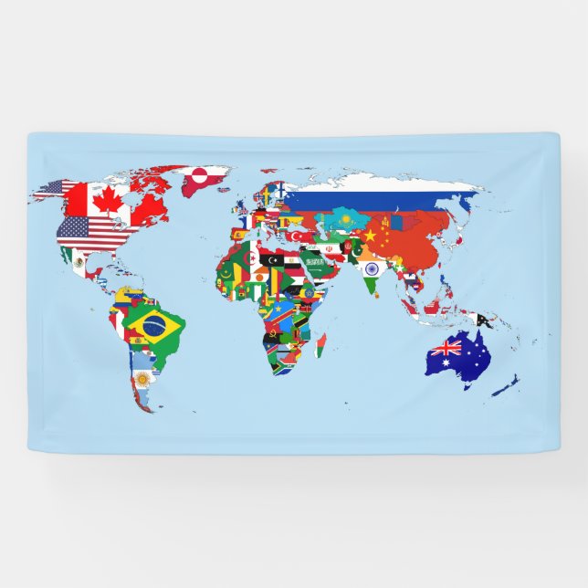 Bannière de la carte mondiale des drapeaux (Horizontal)