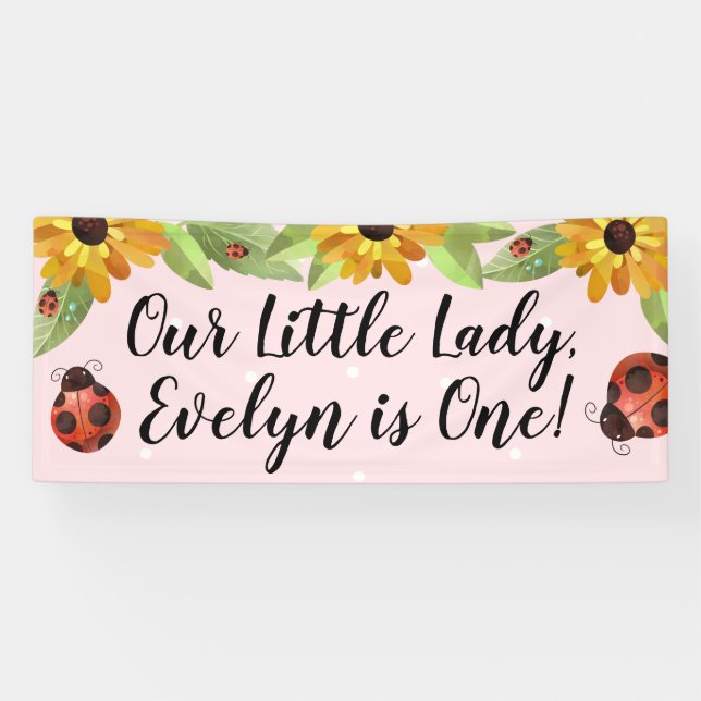 Bannière de la fête d'anniversaire de Floral Ladyb (Horizontal)