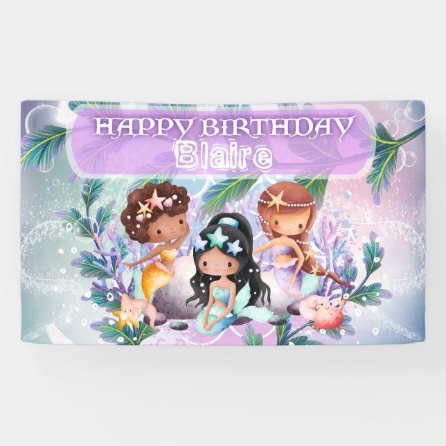 Bannière de la fête d'anniversaire de la sirène (Horizontal)