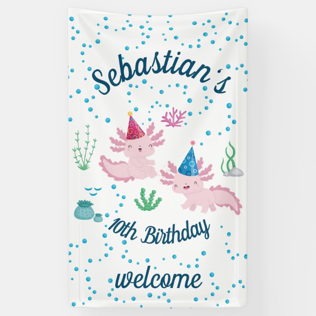 Bannière de la fête d'anniversaire de l'Axolotl bl (Vertical)