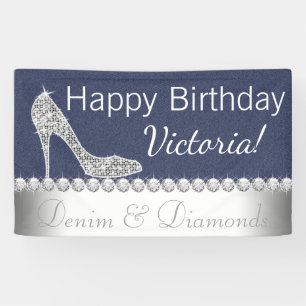 Bannière de la fête d'anniversaire Denim et Diamon