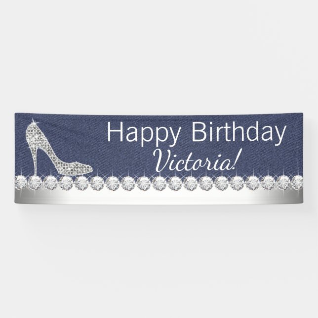 Bannière de la fête d'anniversaire Denim et Diamon (Horizontal)