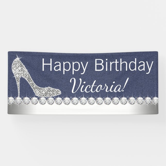 Bannière de la fête d'anniversaire Denim et Diamon (Horizontal)