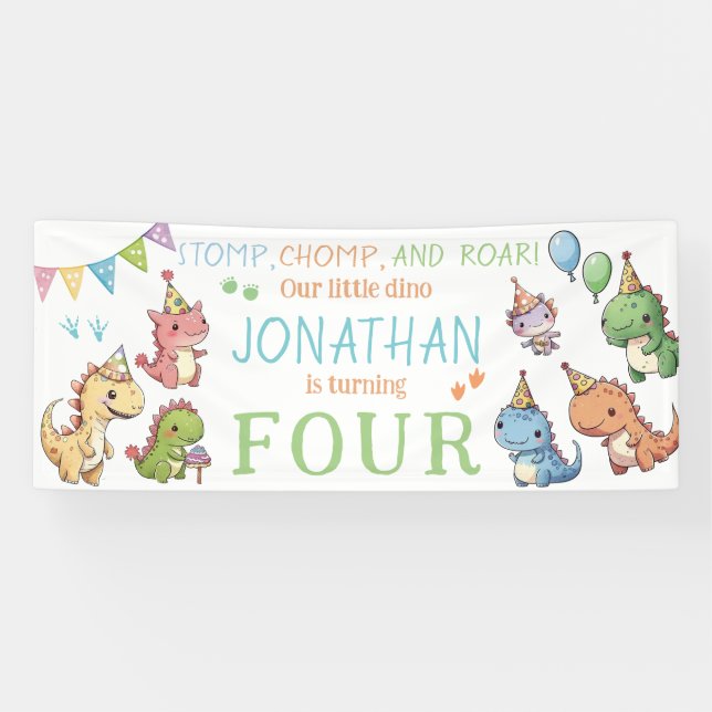 Bannière de la fête d'anniversaire du petit dinosa (Horizontal)