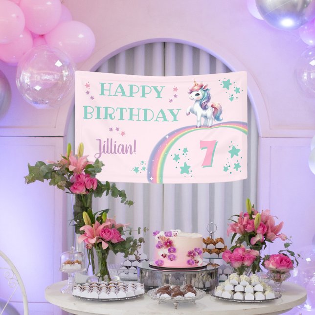 Bannière de la fête d'anniversaire magique de Unic (Unicorn Girls Happy Birthday Banner)
