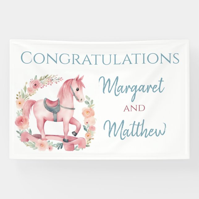 Bannière de la Fille Rose Rocse Baby shower Horse (Horizontal)