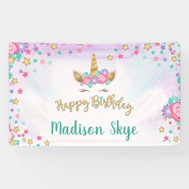 Bannière de l'anniversaire de l'Unicorn Magic Girl (Horizontal)