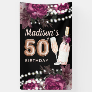 Bannière de luxe 50e anniversaire du vin Rose