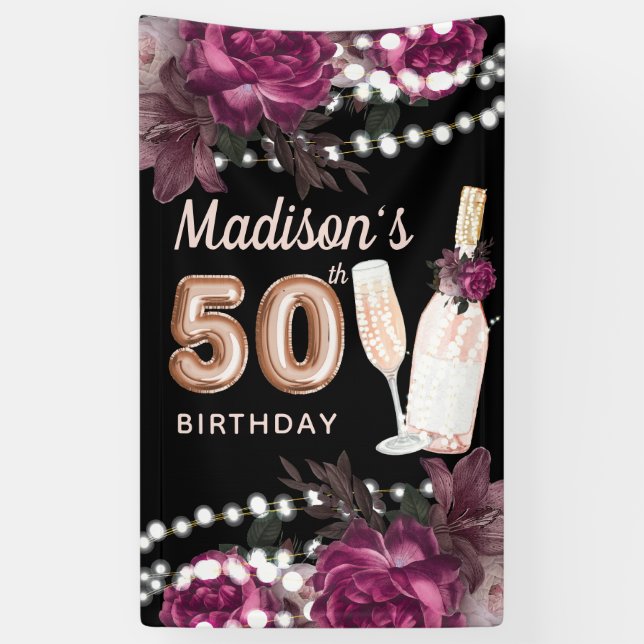 Bannière de luxe 50e anniversaire du vin Rose (Vertical)