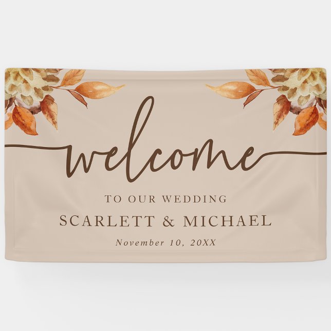 Bannière de Mariage d'accueil rustique (Rustic Fall Leaves Welcome Wedding Banner by Painted Paperie
)