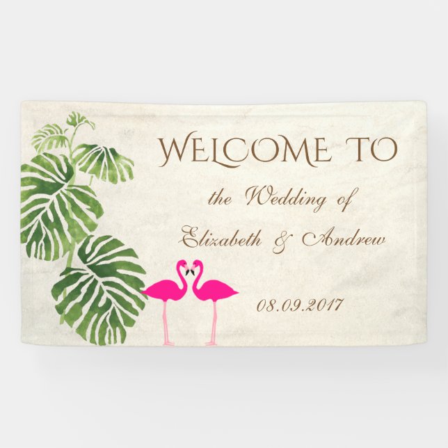 Bannière de Mariage de Flamants roses tropicaux (Horizontal)