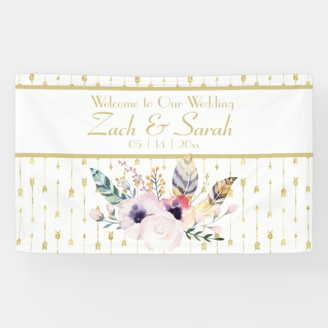 Bannière de Mariage du joli bouquet Boho (Horizontal)