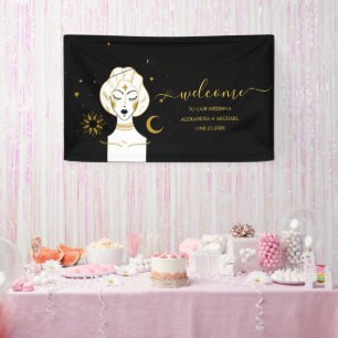 Bannière de Mariage solaire céleste en or noir mys