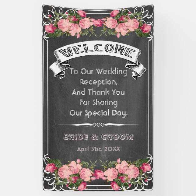 bannière de mariage sur tableau noir, enseigne de  (Vertical)