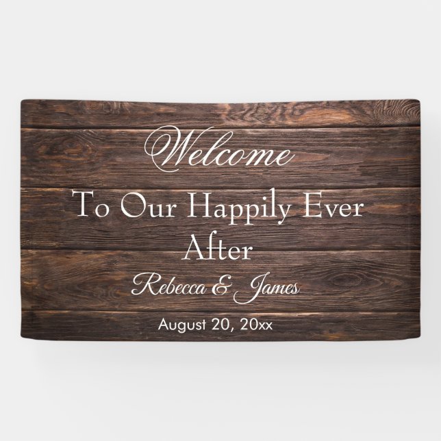 Bannière de mariage unique rustique et heureux pou (Horizontal)