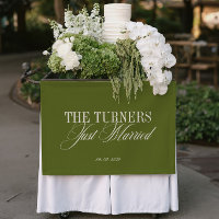 Bannière de mariage vinyle vert olive Just Married