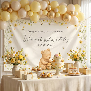 Bannière de naissance de bébé floral Honey Bear