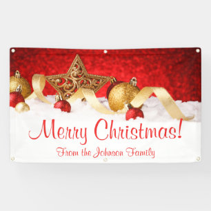 Bannière de Noël personnalisée Red Gold Star