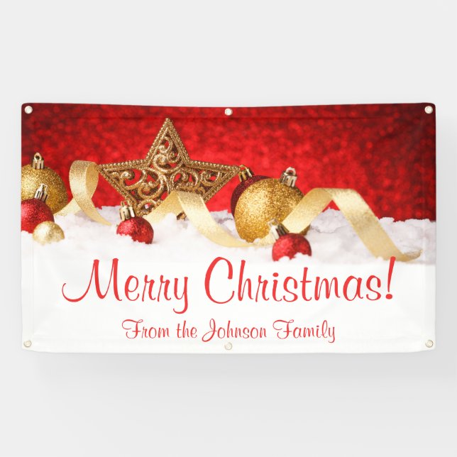 Bannière de Noël personnalisée Red Gold Star (Horizontal)