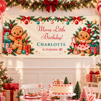 Bannière de nom et d'âge de Noël au pain d'épices
