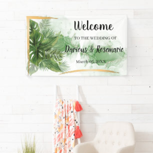 Bannière de palme tropicale Mariage de bienvenue