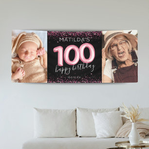 Bannière de photo d'anniversaire Black Pink 100ème