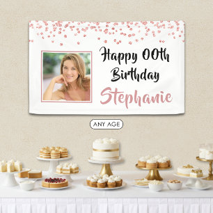 Bannière de photo d'anniversaire rose gold moderne