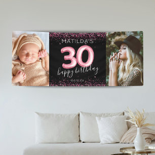 Bannière de photos d'anniversaire Black Pink 30e