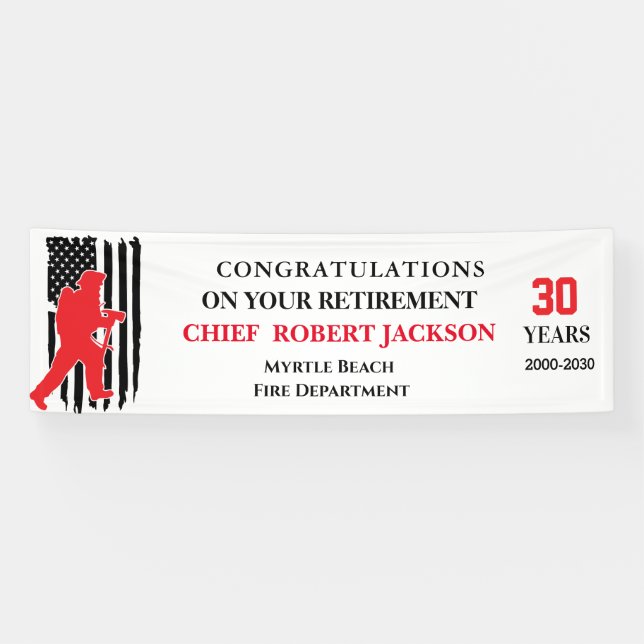 Bannière de retraite des pompiers USA Red Line (Horizontal)