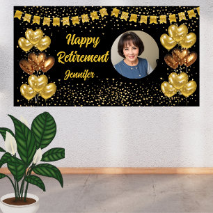 Bannière de retraite moderne Black and Gold Happy