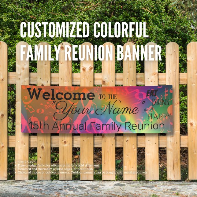 Bannière de réunion familiale colorée customisée (Birthday Depot
Customized Colorful Family Reunion Banner)