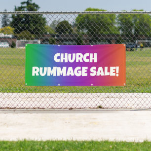 Bannière de vente de rummage de l'église colorée