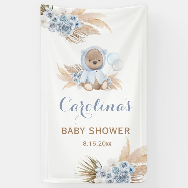 Bannière de vinyle Baby shower d'ours bleu Teddy (Vertical)