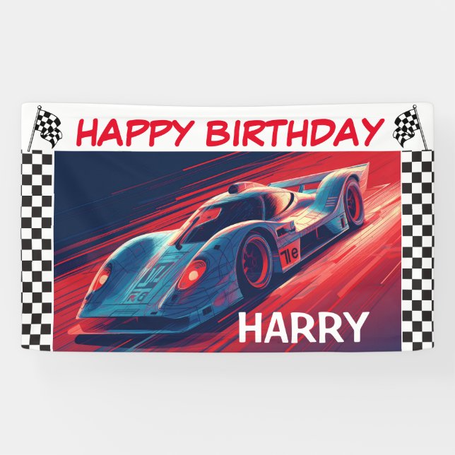 BANNIÈRE DE VOITURE DE COURSE D'ANNIVERSAIRE (Horizontal)