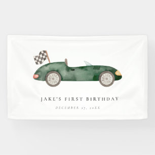 Bannière de voiture de course verte de charme