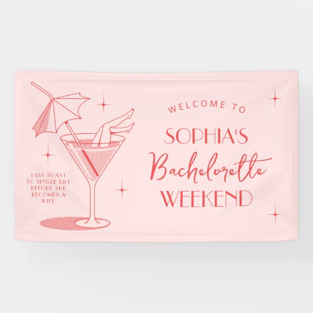 Bannière de week-end de Bachelorette Cocktail Rétr (Horizontal)