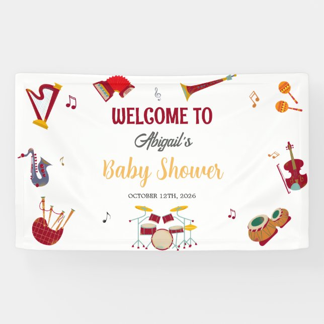 Bannière des signes de Baby shower musical coloré  (Horizontal)