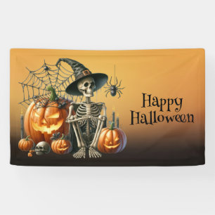 Bannière d'Halloween Citrouilles de squelette