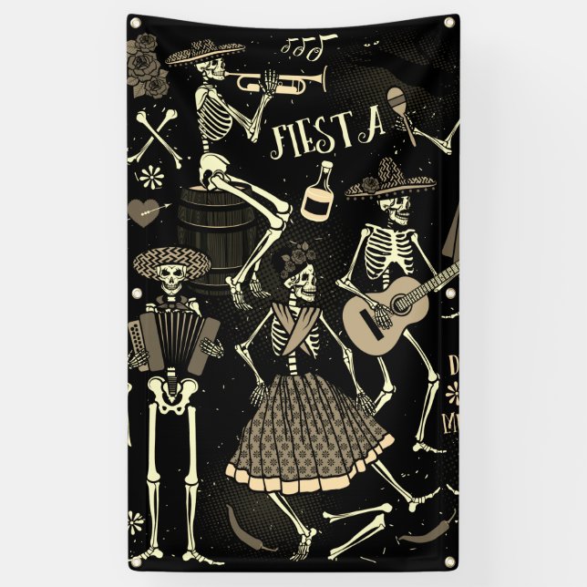Bannière DIA DE LOS MUERTOS AVEC GROMMETS (Vertical)