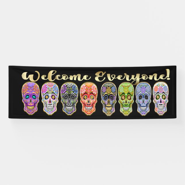 Bannière Dia De Muertos - Crânes à sucre (Horizontal)
