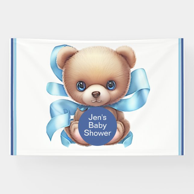 Bannière du Baby shower Bleu Teddy Bear (Horizontal)