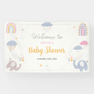 Bannière du Baby shower Eléphants arc-en-ciel mign