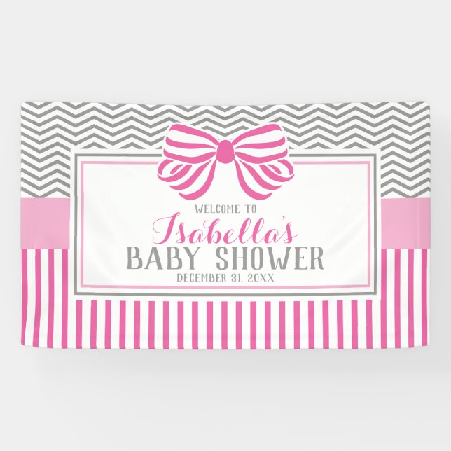 Bannière du Baby shower rose et gris (Horizontal)