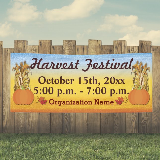 Bannière du festival de récolte d'automne (Pumpkin Fall Harvest Festival Event Banner. For community and church. )