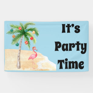 Bannière du Flamant rose de Fête Tropical Palm Tre