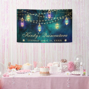Bannière élégante de Quinceañera à lanterne arabe