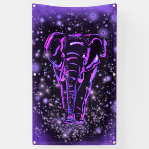 Bannière Eléphante Marchant À Purple Starry Nuit