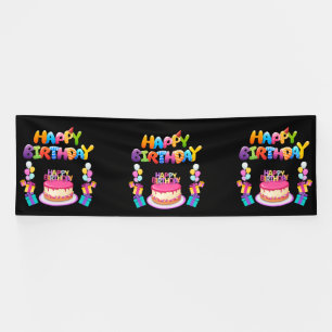 Bannière en vinyle 4x12 Joyeux Anniversaire Confet