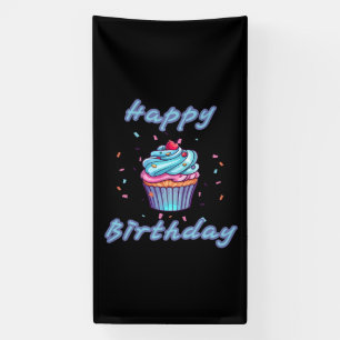 Bannière en vinyle 4x8 Joyeux Anniversaire Cupcake