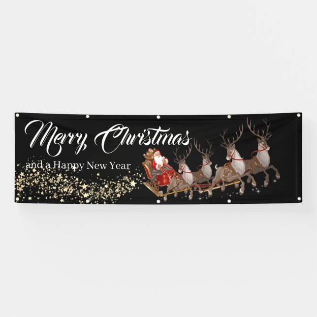 Bannière extérieure Père Noël Reindees Joyeux Noël (Horizontal)